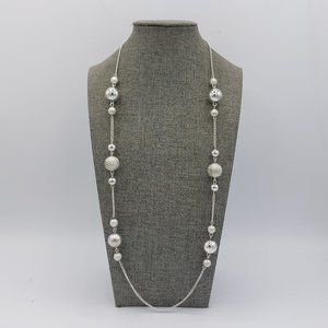 Necklace Silver Toned Twisted Rope Chain Textured Beaded 34" Long Classic Simple